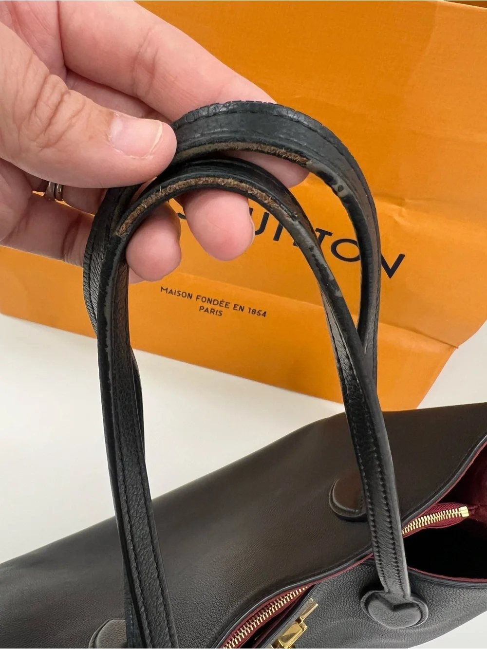 Louis Vuitton Black Leather LV Logo Lock me Shopper Tote Bag